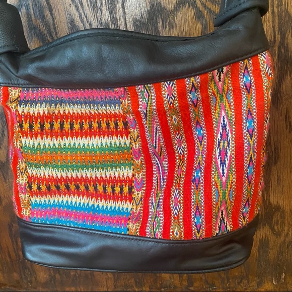 Albano Multicolor Mix Match Pattern Black Purse Hand Bag Cross Body - Picture 10 of 12